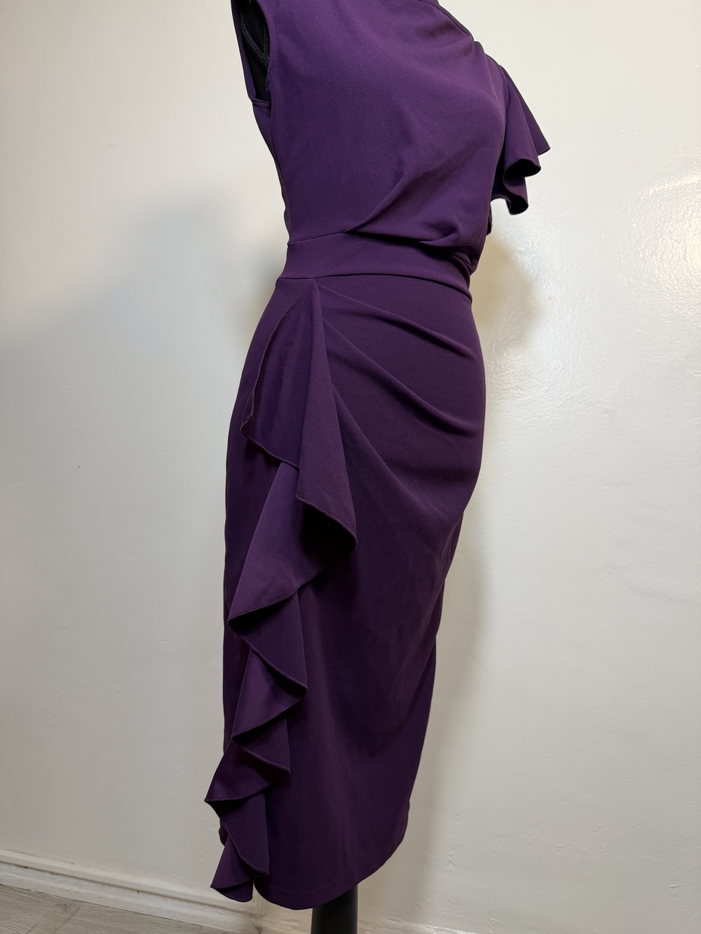 Purple Ruffle Pinup Vintage Cocktail Pencil Dress